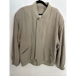 Poeta‎ Moda Men's 100% Silk  EL Zip Up Jacket Tan Brown Pocket From Italy